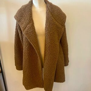 Easel Anthropologie Teddy Bear Jacket Coat Tan Floral Lined Pockets Size Medium